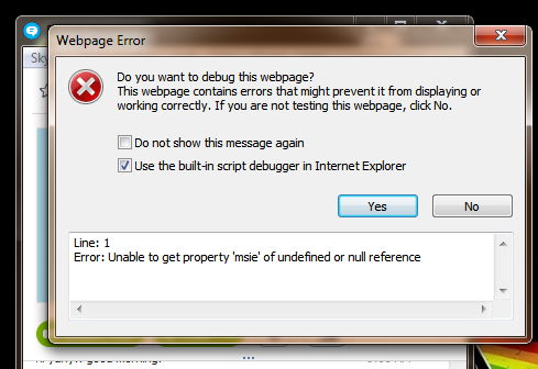 Skype IE11 error
